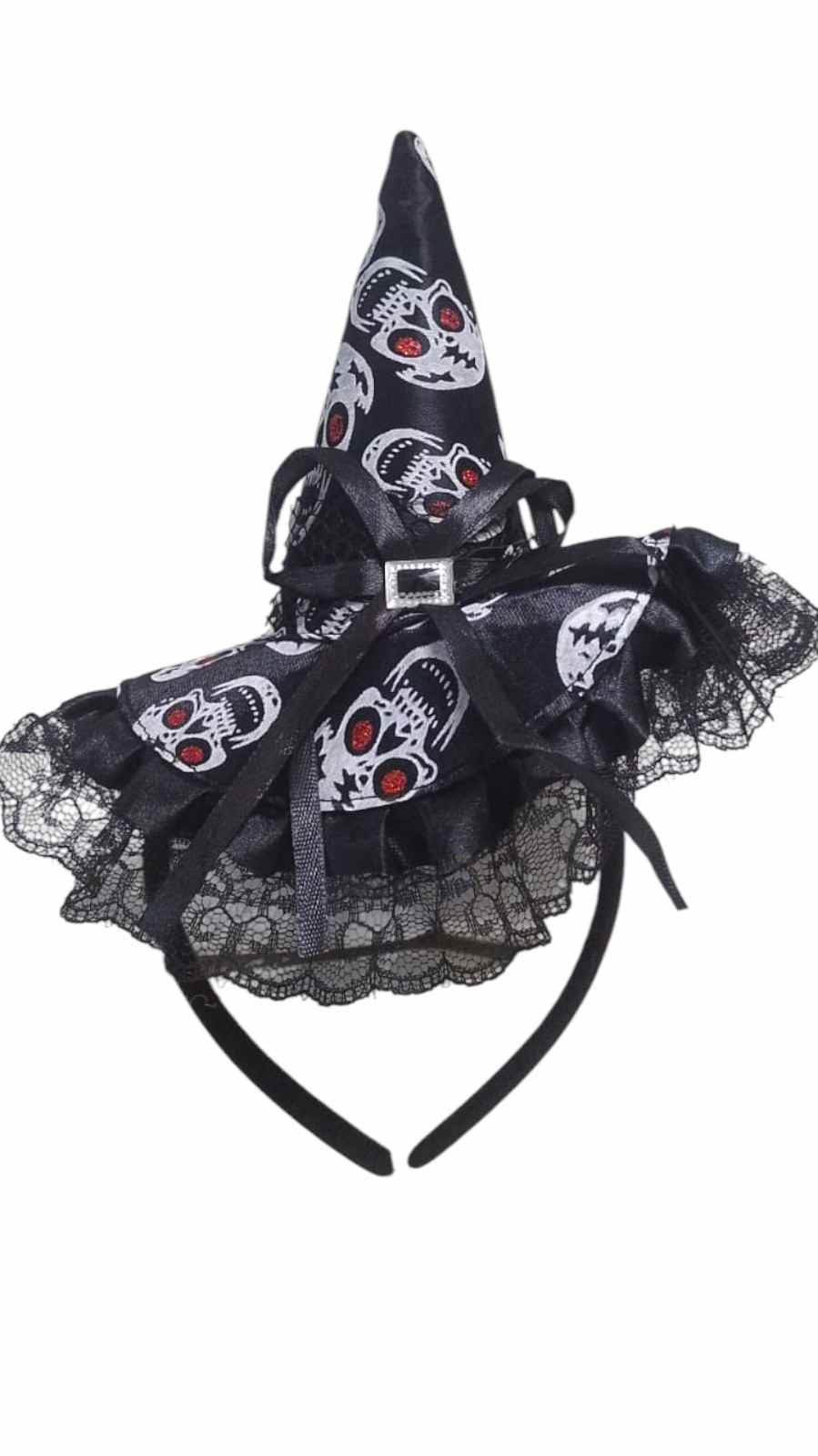 TIARA CHAPEU BRUXA ESTAMPADA CAVEIRA